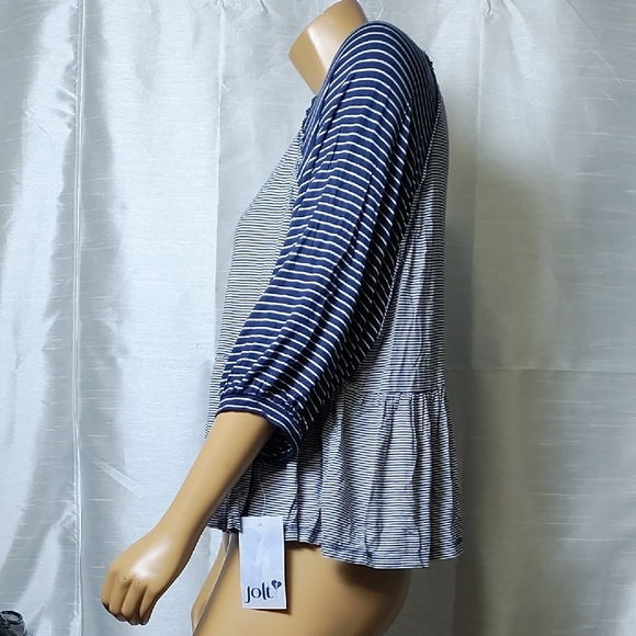 Jolt Blue and White‎ Raglan Peplum Blouse - Picture 4 of 10